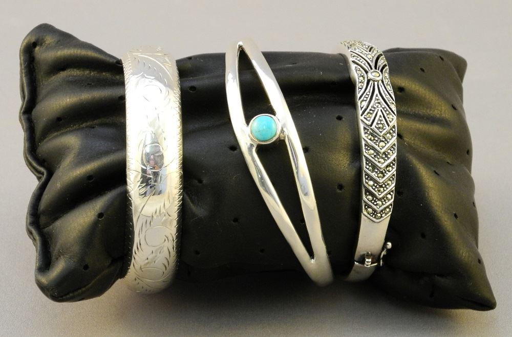 3 Sterling Silver Bracelets: Marcasite / Turquoise / (1 of 2)
