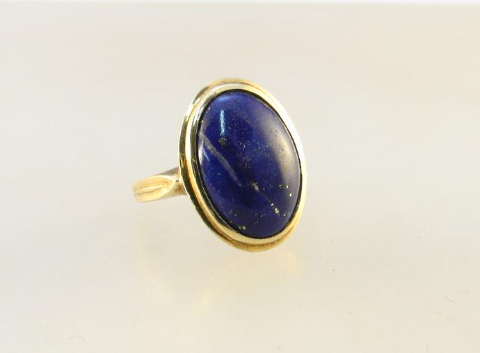 10K Yellow Gold & Lapis Cabochon Ring, size 5. (1 of 4)