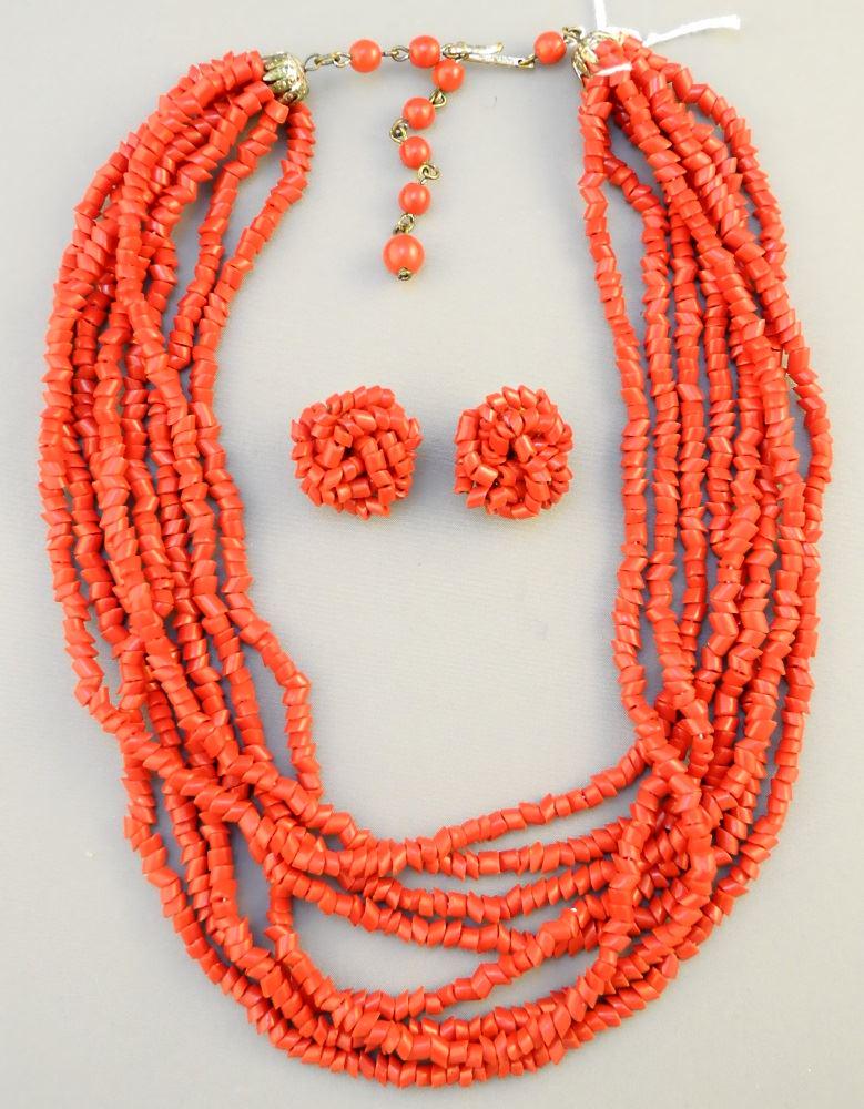 Australian Coral & Strand Necklace (15") & Earrings. (1 of 1)