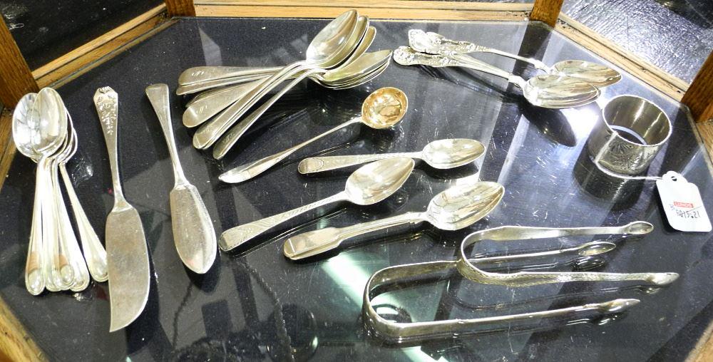 Assortment of Silver Spoons Including Plated Napkin (1 of 1)