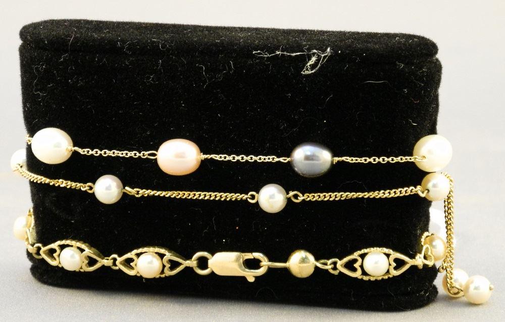 3 10K Gold & Cultured Pearl Bracelets. (1 of 1)