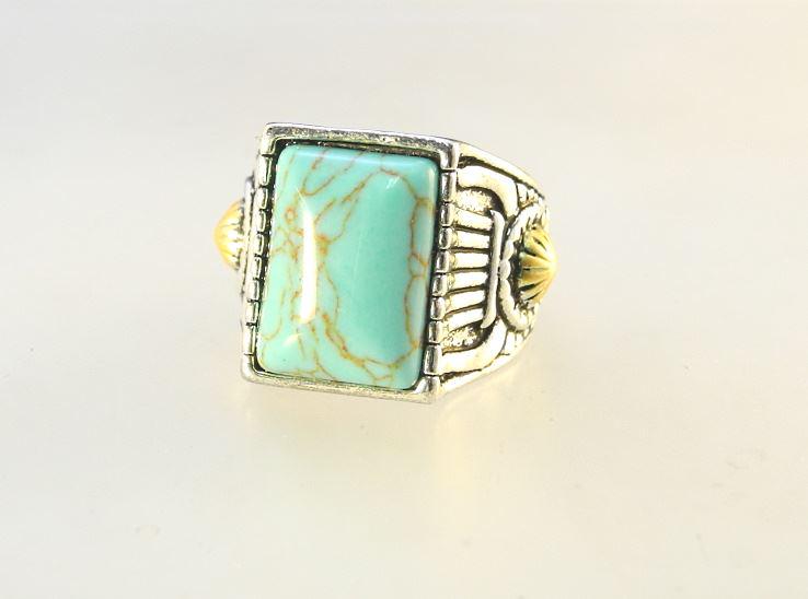 Southwest Silver / Gold & Turquoise Ring, size 9 1/2. (1 of 4)