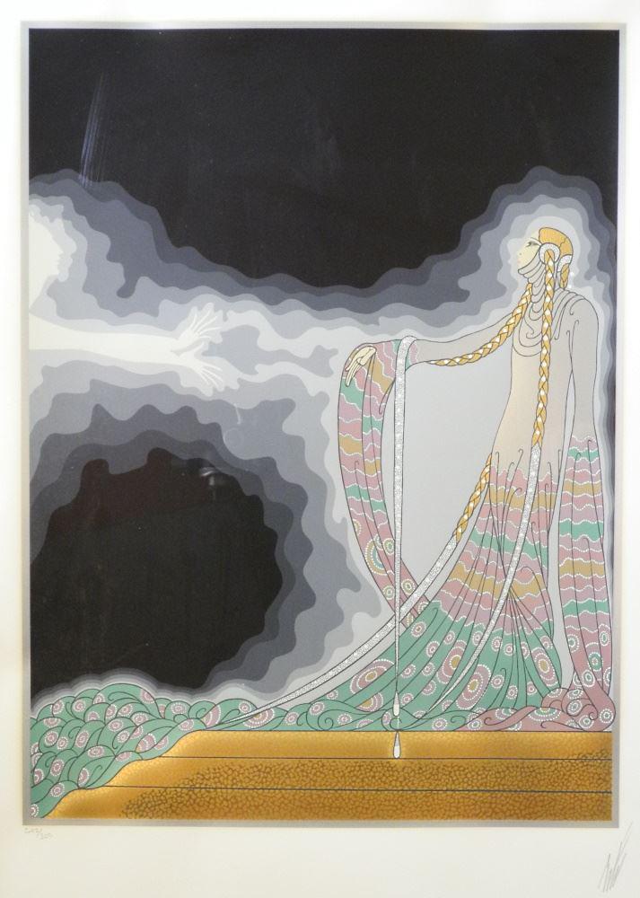 Coloured Print after Erte, 26" x 19", "Deco Beauty".: Coloured Print after Erte, 26" x 19", "Deco Beauty".