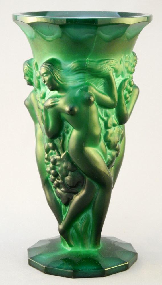 Molded Figural Malachite Glass Vase, 8 1/2". (1 of 3)