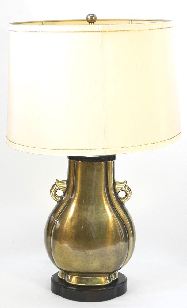 Brass Hu-Form Table Lamp Attributed to Frederick: Brass Hu-Form Table Lamp Attributed to Frederick Cooper, 27" high.