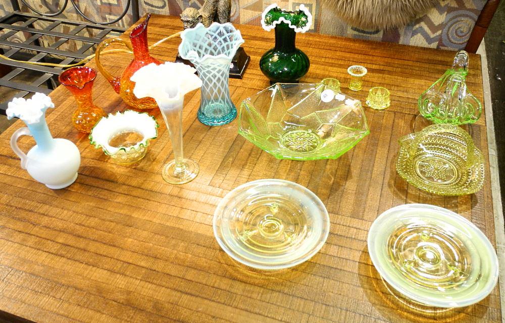 Assorted Coloured Glass Vases & Pitchers, tallest 9" (1 of 1)