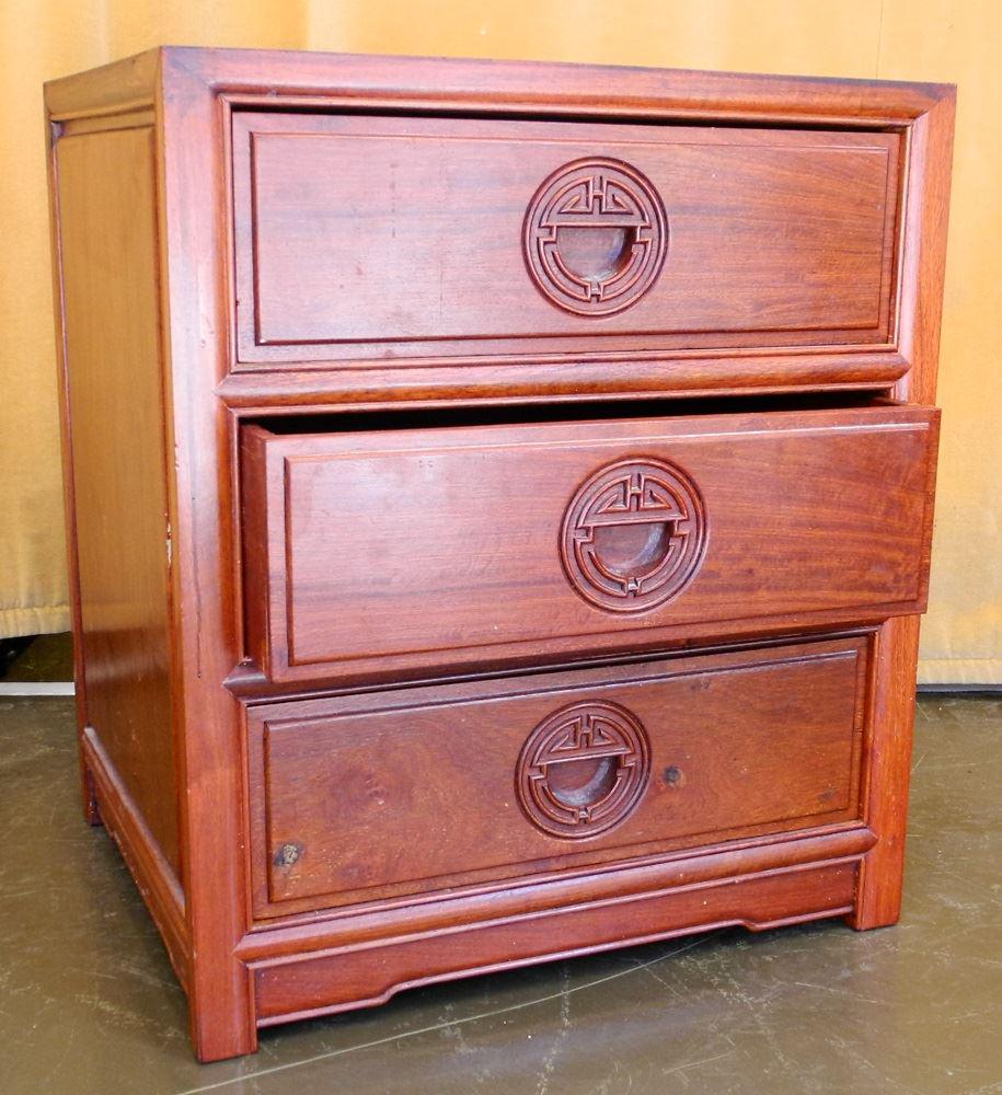 Asian Rosewood 3 Drawer Low Chest, 23 1/4" high. (1 of 3)