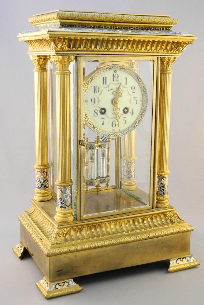 Brass & Champleve Enamel Mantle Clock, Movement Signed (1 of 10)