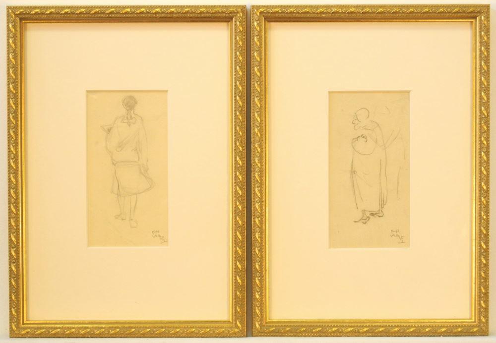 Pair of Sketches Signed F.H. Varley, 5 1/4" x 2 3/4", (1 of 8)