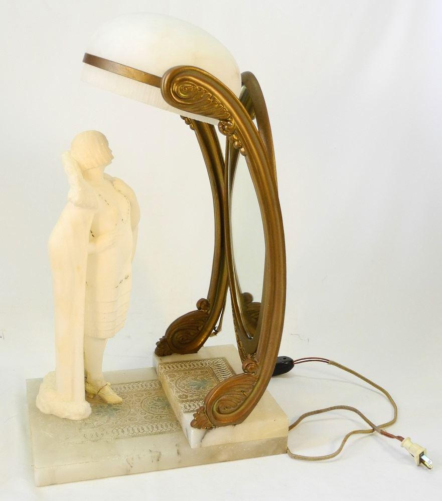Art Deco Alabaster & Marble Figural Lamp, Signed (1 of 13)