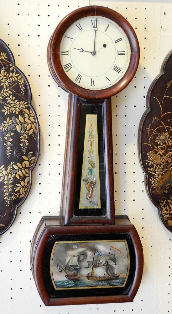 19th Century Rosewood Lighthouse Clock, Naval Battle (1 of 6)