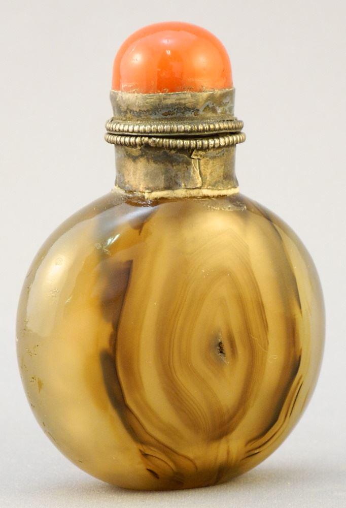 Brown Quartz Agate Snuff Bottle, 2 1/2". (1 of 4)