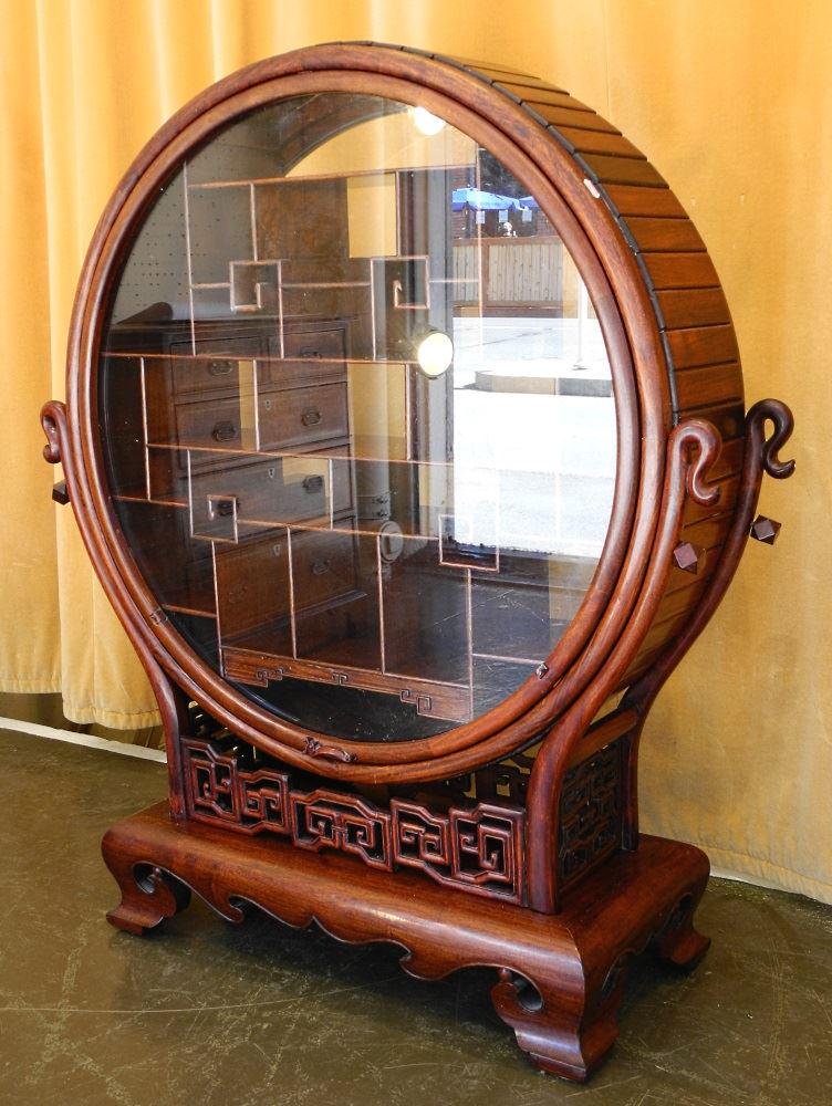 Asian Rosewood Round Cabinet with Offset Shelves. (1 of 4)