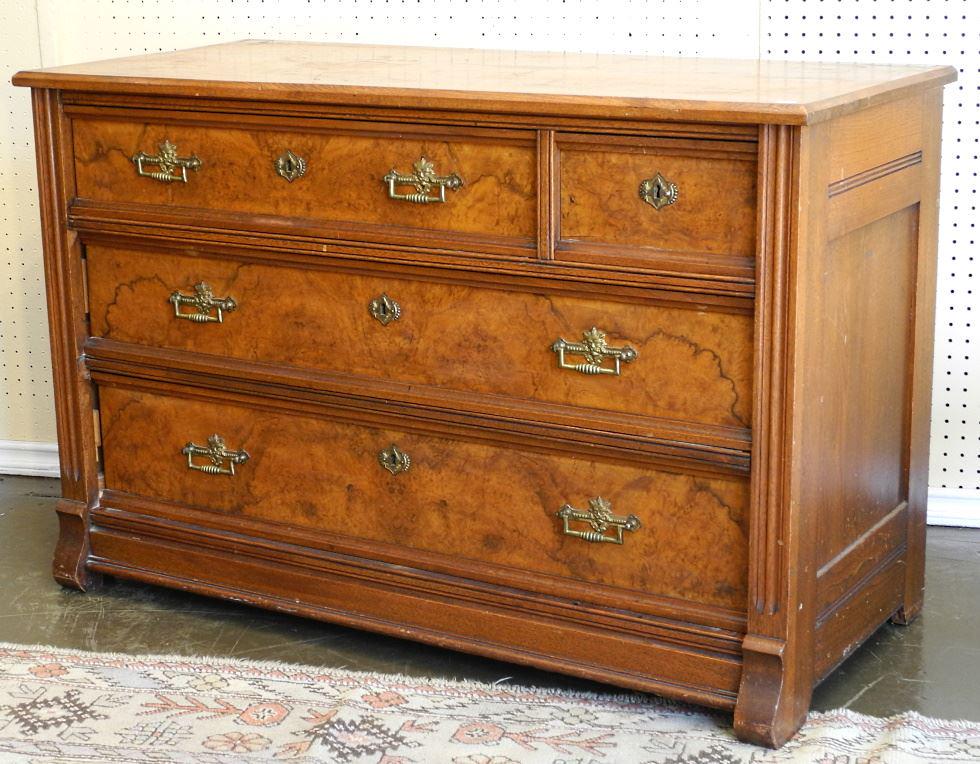 19th Century 3 Drawer Low Walnut Chest of Drawers. (1 of 3)