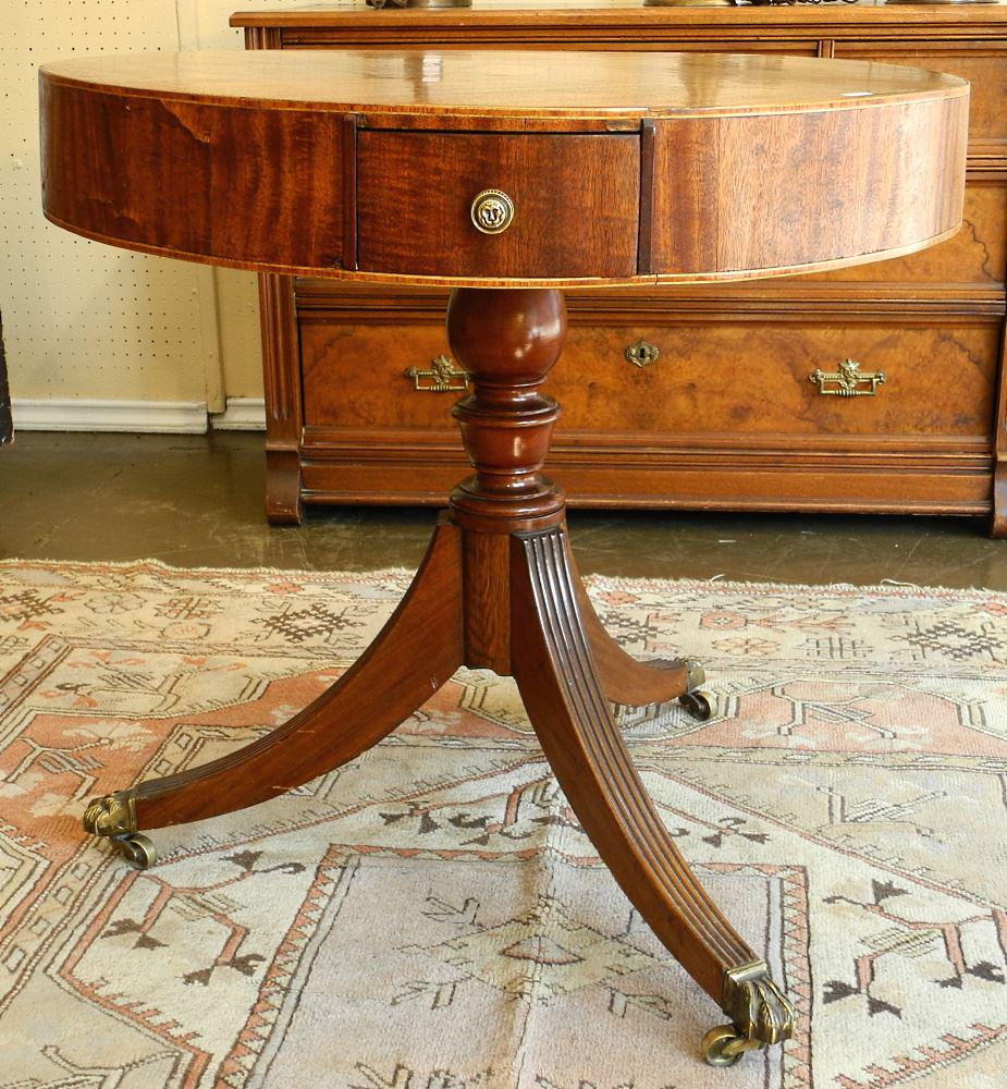 Mahogany Pedestal Drum Table with Shell Inlay, 28 1/2" (1 of 3)