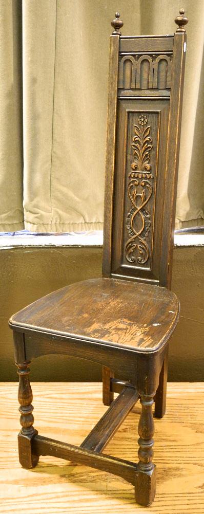 Highback Oak Hall Chair, 44 3/4" high.: Highback Oak Hall Chair, 44 3/4" high.