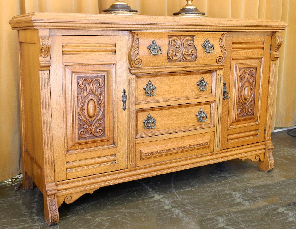 Circa 1900 Oak Sideboard with Carved Features, 60" (1 of 4)