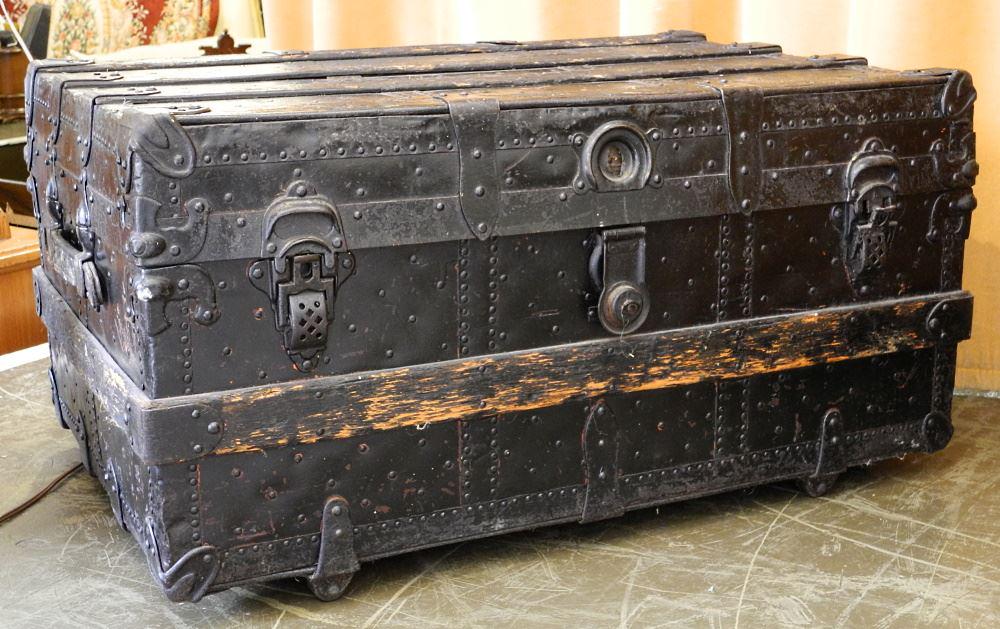 Black Steamer Trunk, 36" wide. (1 of 2)