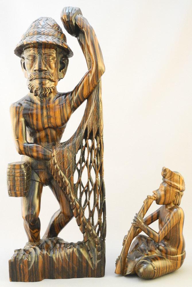 2 Balinese Hardwood Carvings, 17 1/2" & 6 3/4" high.: 2 Balinese Hardwood Carvings, 17 1/2" & 6 3/4" high.