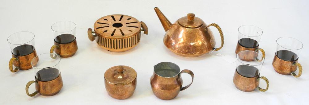 Copper Tea Set: Spirit Kettle/ Cream / Sugar, 6 Cups. (1 of 4)