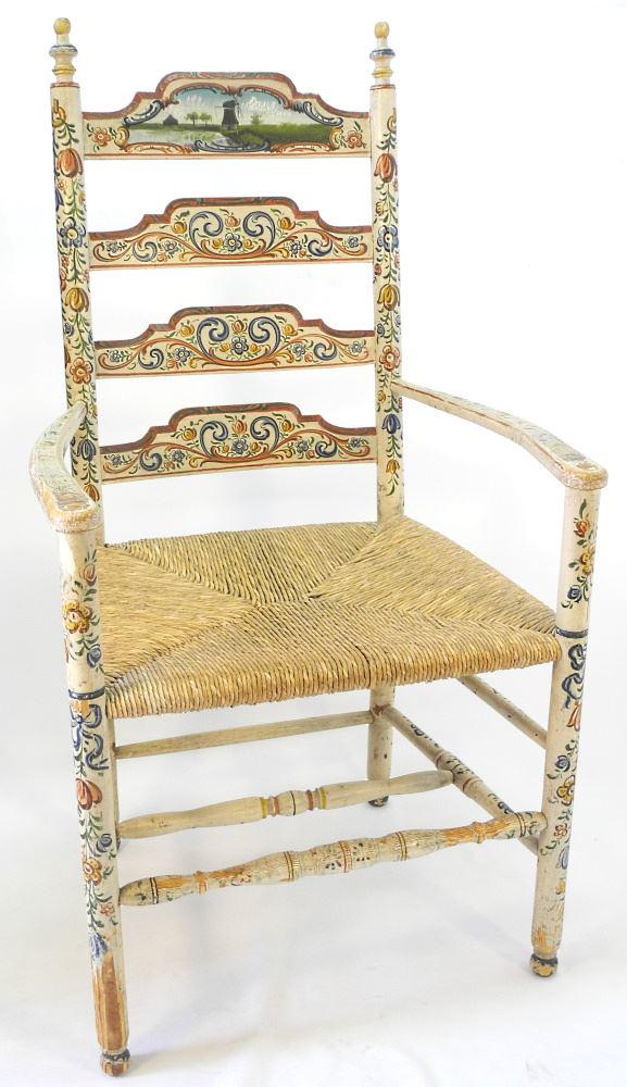 Dutch Hindelooper Armchair, 2nd Quarter 20th Century,: Dutch Hindelooper Armchair, 2nd Quarter 20th Century, 43 1/2".