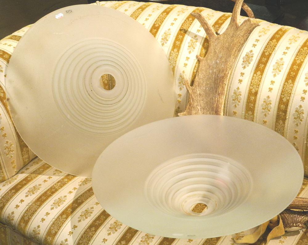 Pair of Art Deco-Style Glass Lamp Shades, signed "Hand (1 of 1)