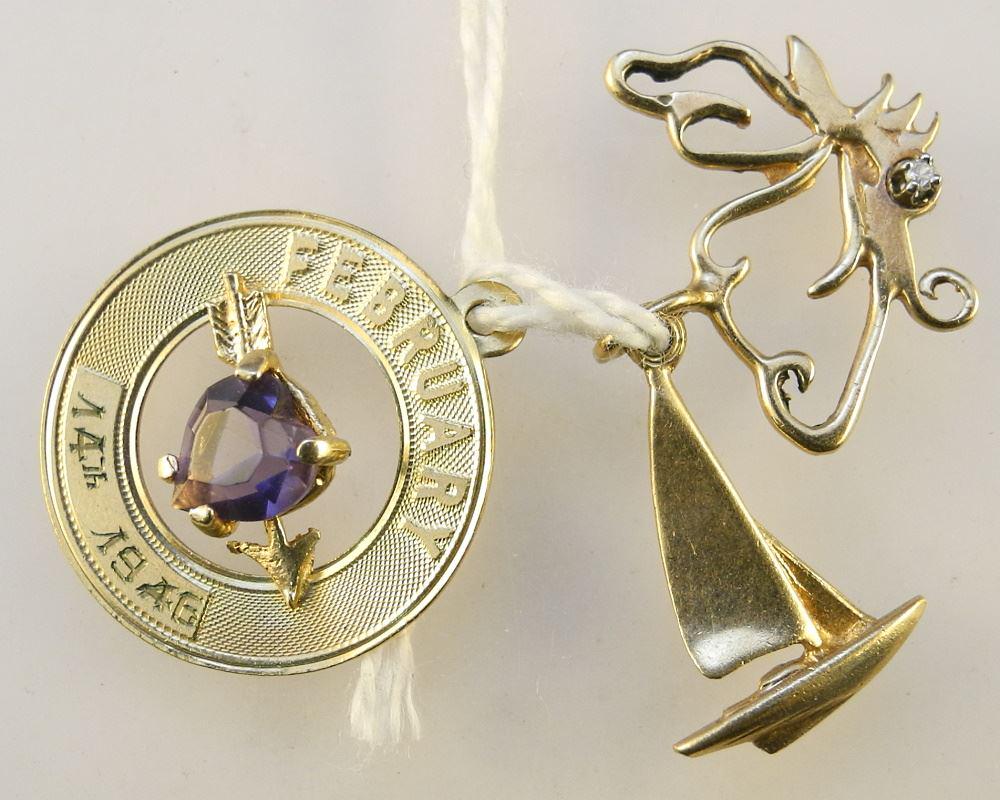 3 10K Gold Charms: Amethyst, Butterfly & Sailboat, (1 of 1)