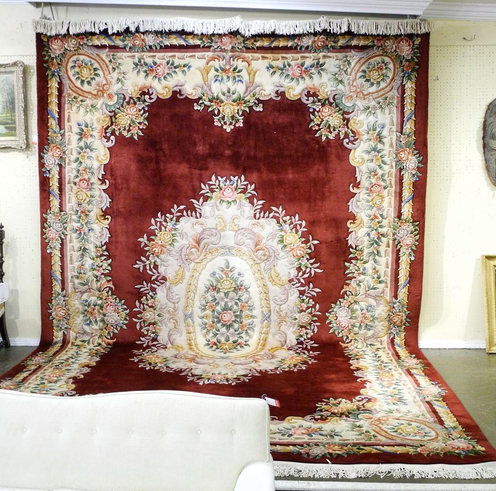 Chinese Sculpted Wool Burgundy Ground Area Rug, (1 of 5)