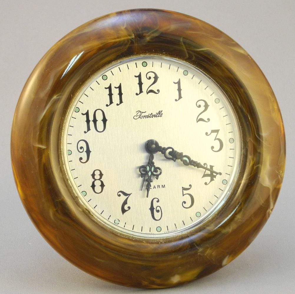 Forestville Celluloid Bedside Clock, 5 1/4" diameter. (1 of 3)