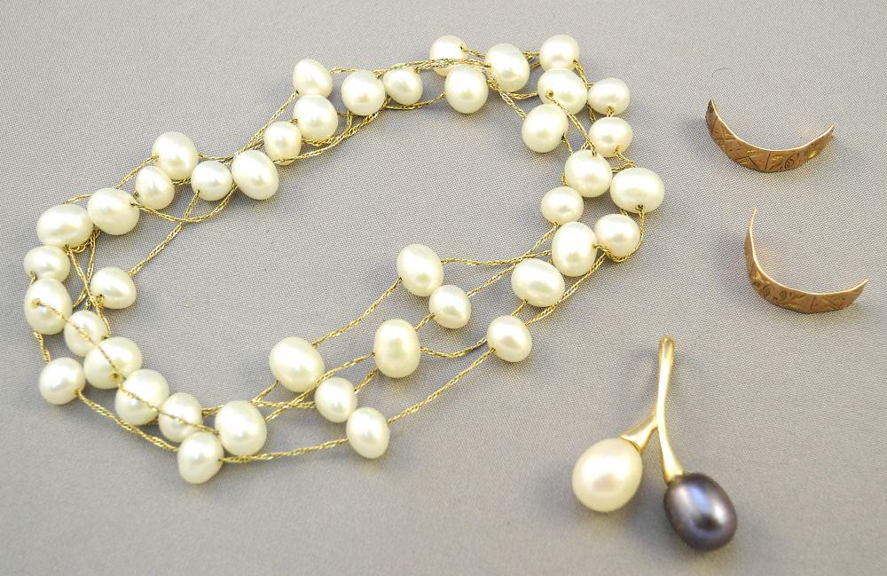 Lot Including: Pearl Pendant, Gold Chain with Cultured (1 of 1)