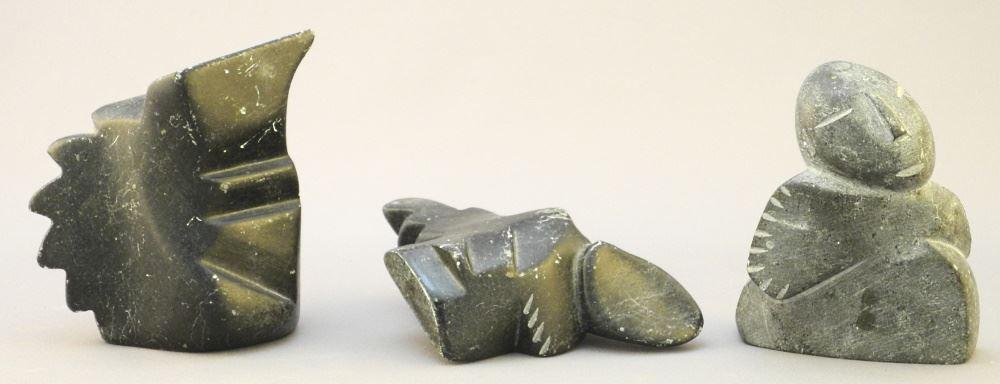 3 Soapstone Sculptures, 2 Signed George Arlook, tallest (1 of 3)