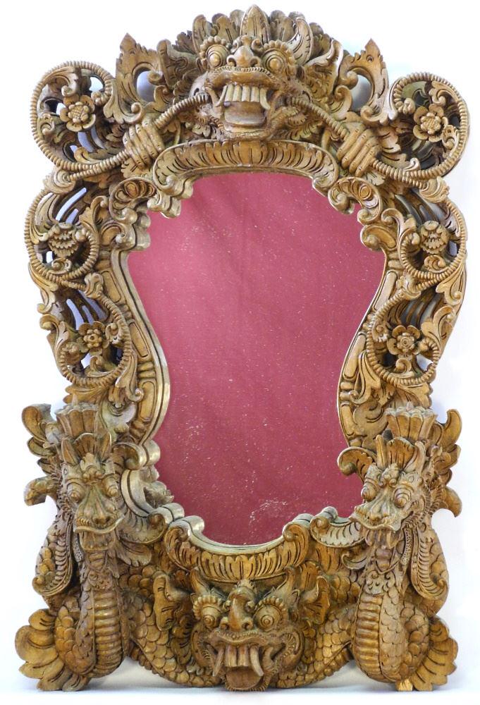 Balinese Carved Wood Mirror Frame, 24" high. (1 of 1)