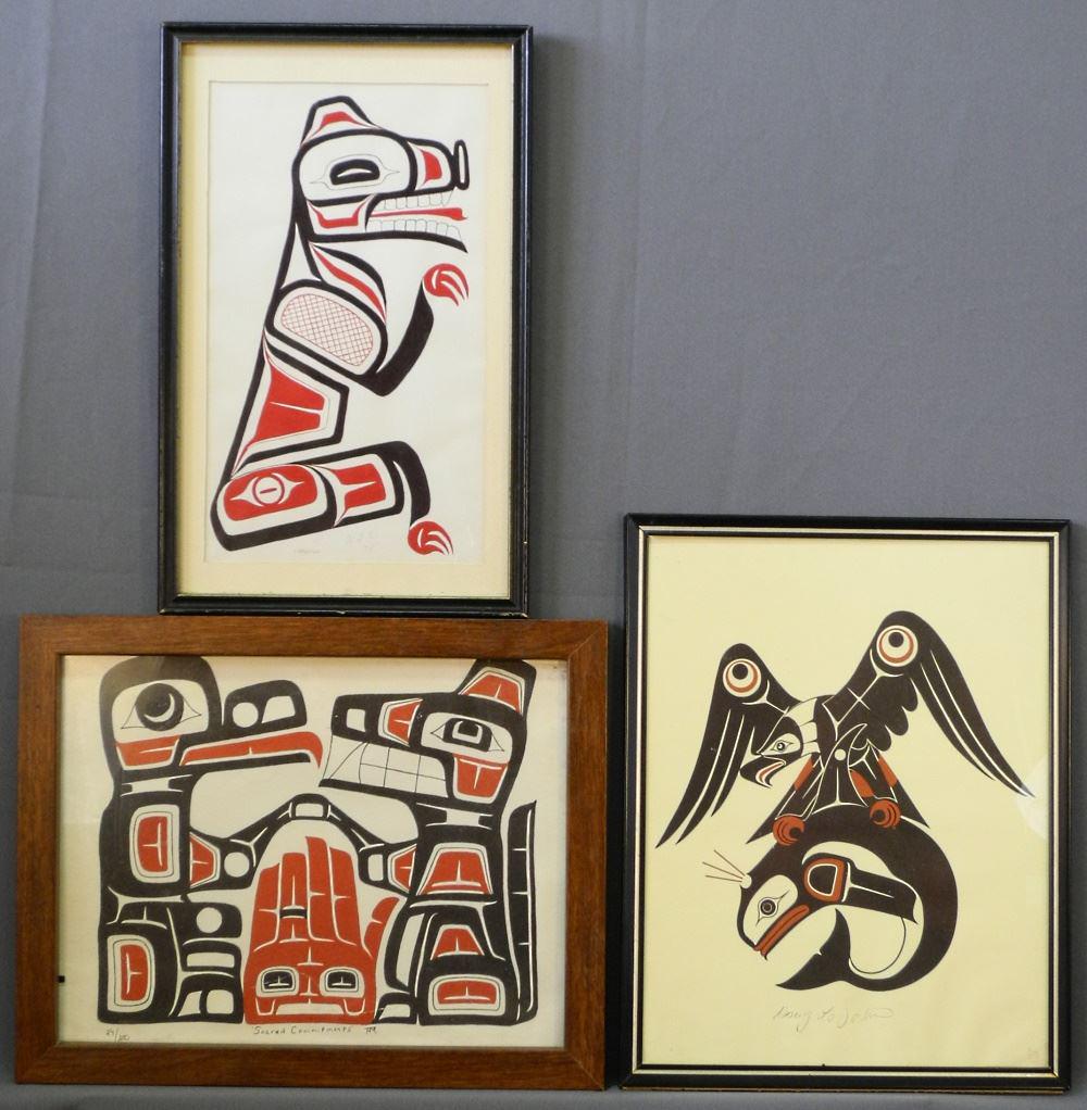 3 Native Prints, 1 Signed Doug Lafortune, largest 13" x (1 of 1)