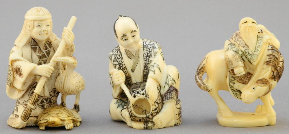 3 Various Japanese Netsuke, Signed, 1 1/4" - 1 7/8" (1 of 3)