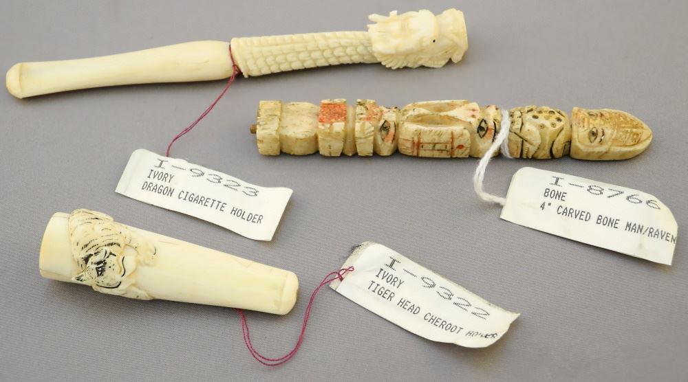 3 Carved Items: Cigarette & Cheroot Holder & Totem. as (1 of 1)