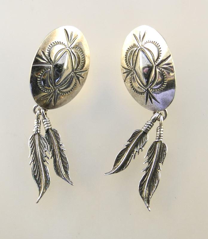 Pair of Navajo "Old Pawn" Sterling Earrings signed D. (1 of 2)