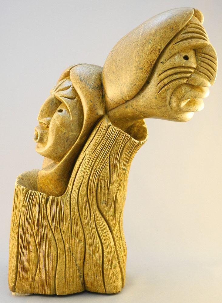 "Two Spirits" by Respected Onondoga (Wolf Chan) carver (1 of 3)