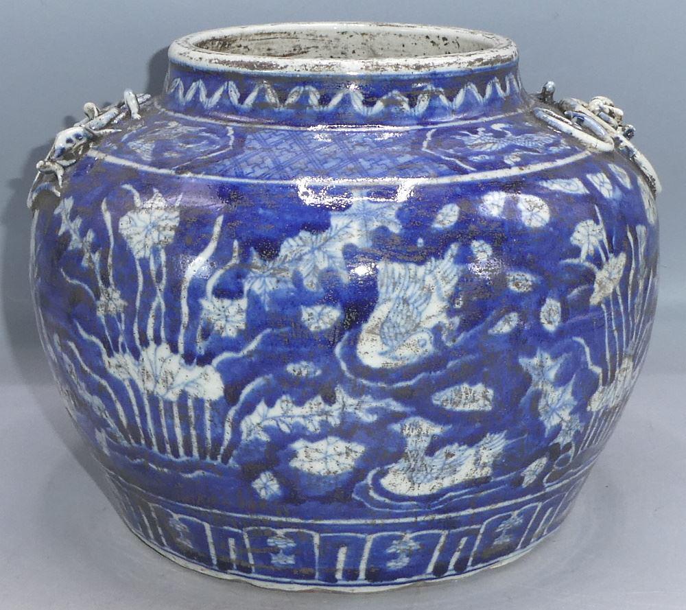 Blue & White "Fish Pond" Ground Jar Chia-ch'ing mark, (1 of 7)