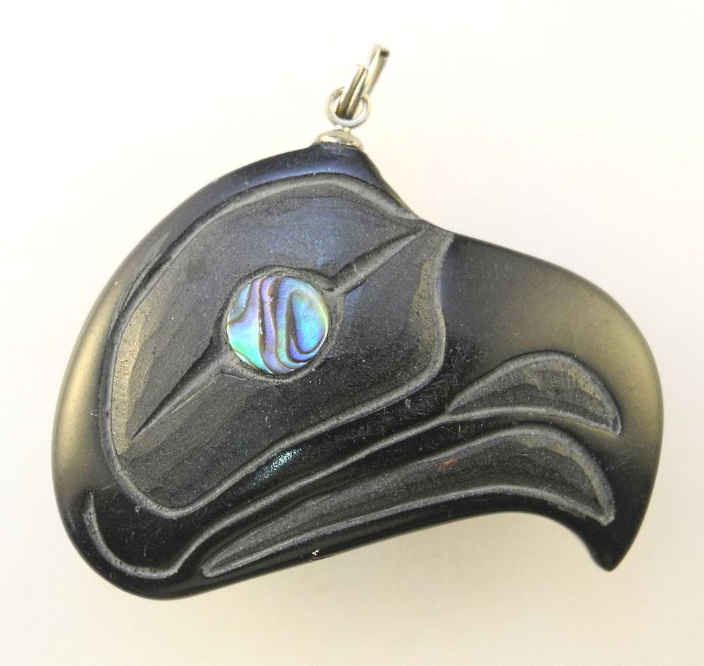 Argillite Pendant "Double-Sided Raven" monogrammed and (1 of 3)