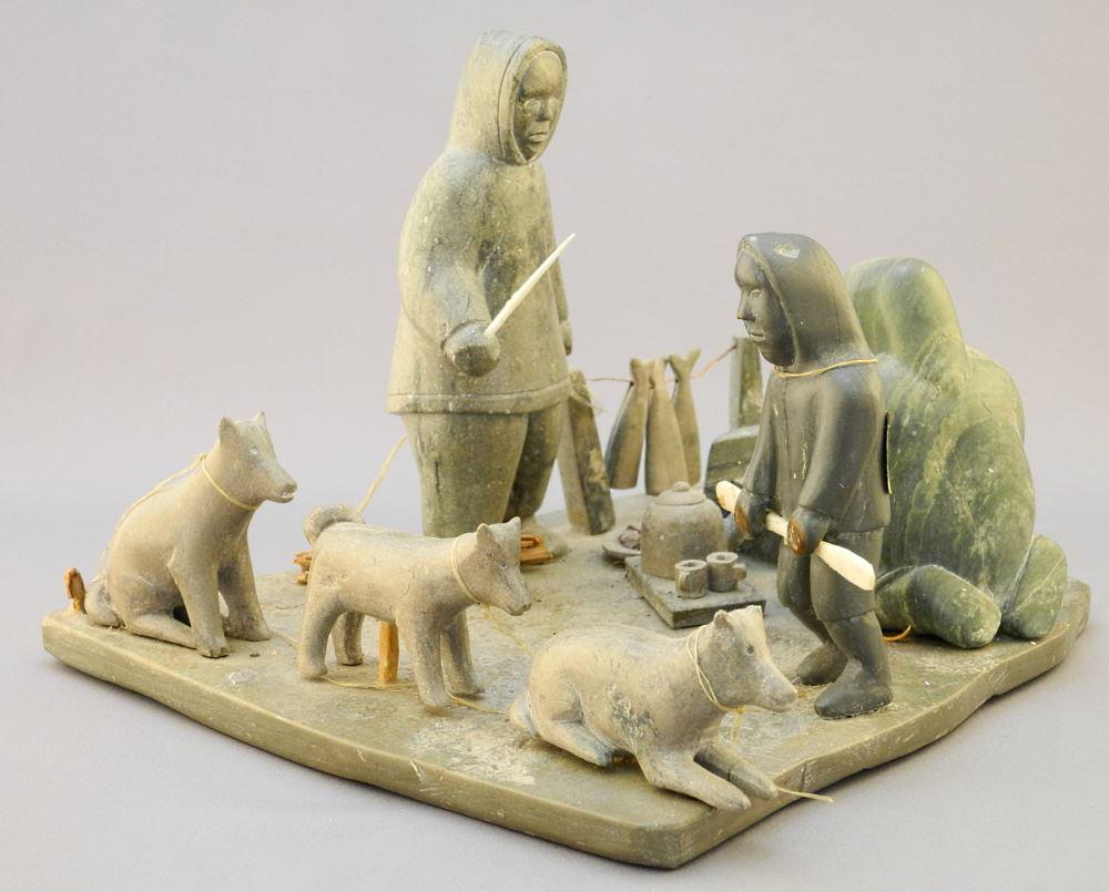 Inuit Stone & Wood "Domestic Scene" Diorama, Unsigned, (1 of 3)