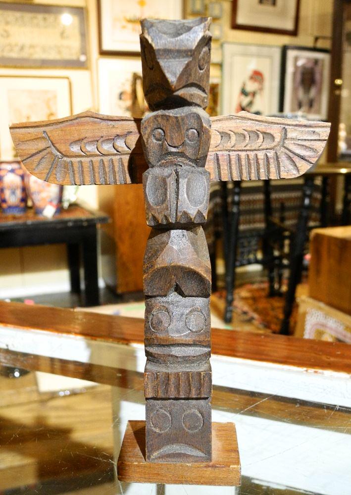 Small Cedar totem pole signed Joe John. (1 of 1)