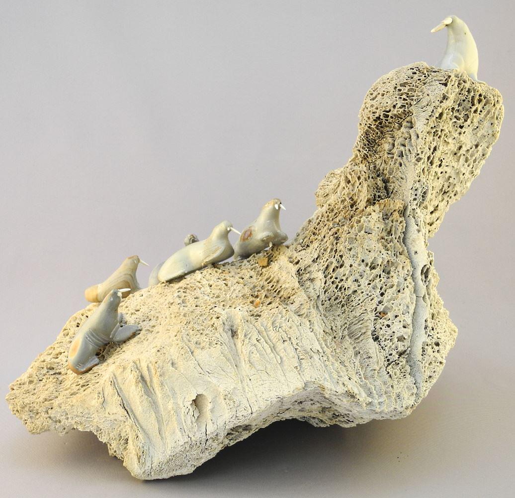 Inuit Whalebone & Stone "Walrus & Bear" Sculpture (1 of 3)