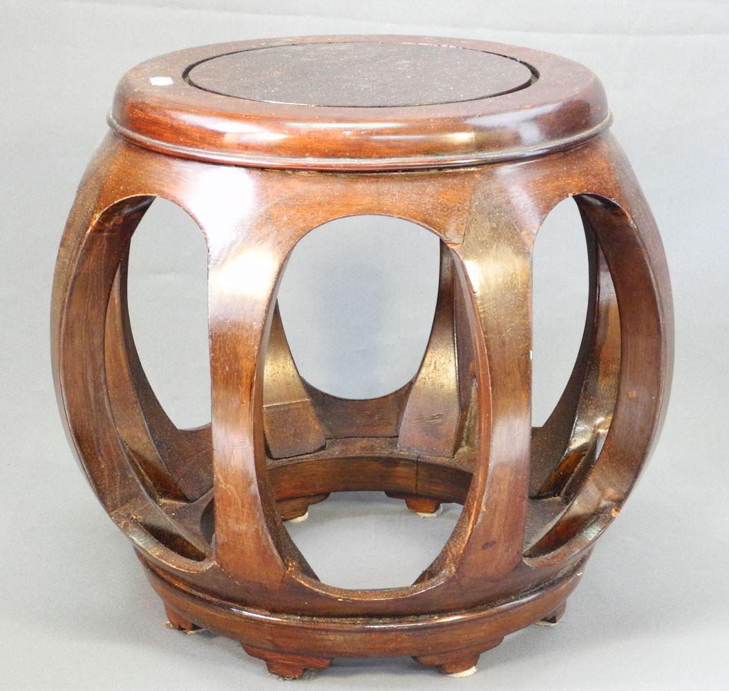 Barrel Form Hardwood Jardiniere Stand, 13 1/2" high. (1 of 2)