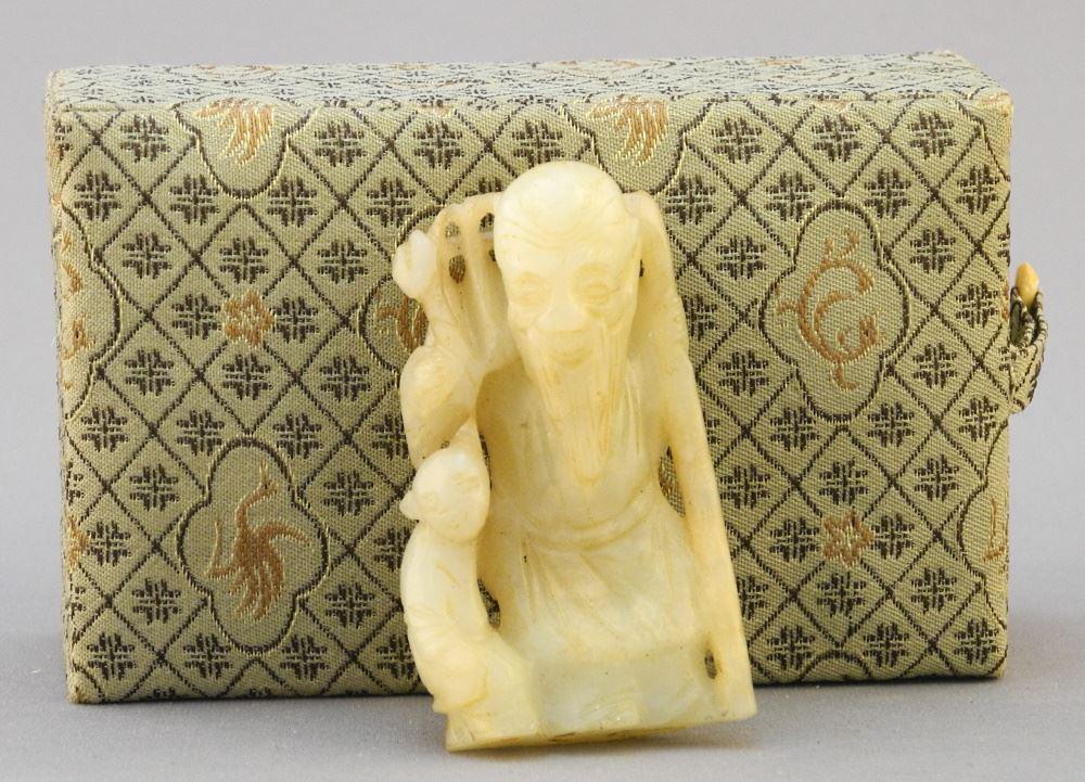 Chinese Hard Stone Snuff Bottle & Carving of Shou Lao, (1 of 2)