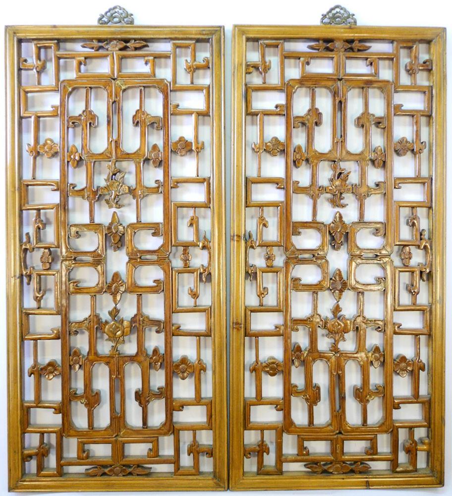 Pair of Carved Chinese Fretwork Panels, 39" high. (1 of 3)