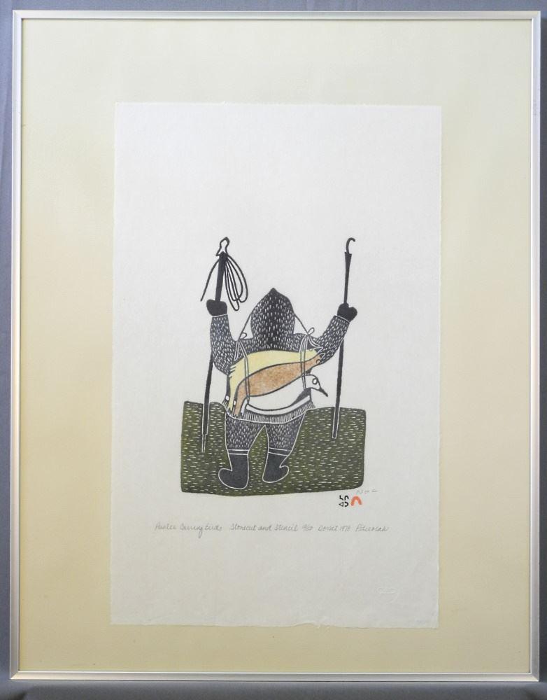Stonecut & Stencil Signed Pitseolak (Ashoona) 22" x (1 of 3)