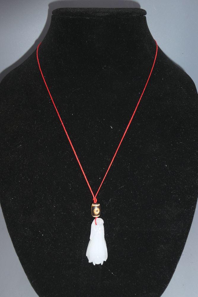 Tibetan White Celadon "Flower Bud" Pendant with Dzi (1 of 2)