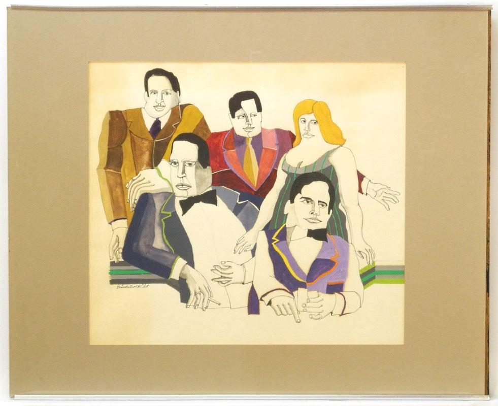 Painting on Paper signed Eric Metcalfe '68, 13" x 14: Painting on Paper signed Eric Metcalfe '68, 13" x 14 1/2", "The Gamblers".