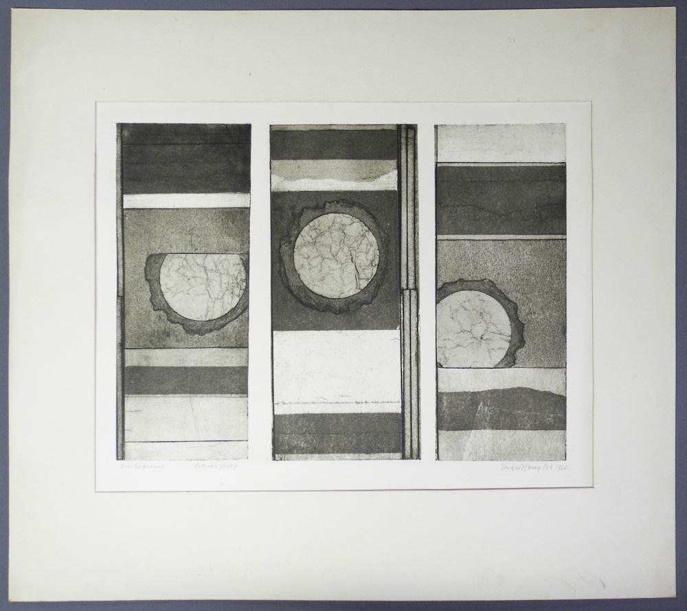 6 Collagraphs signed Don Harvey '66, 17" x 21 1/2",: 6 Collagraphs signed Don Harvey '66, 17" x 21 1/2", "Sun Sequence".