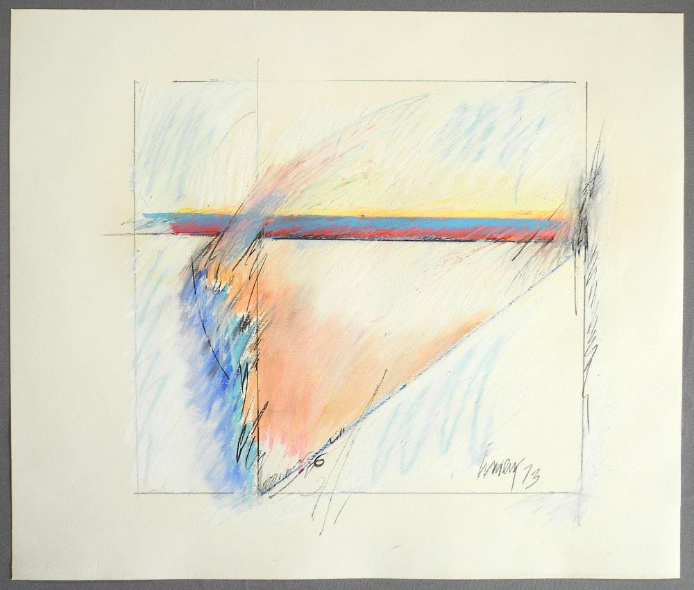 3 unframed Pastels signed Harvey 1973, largest 18 1/4" (1 of 3)